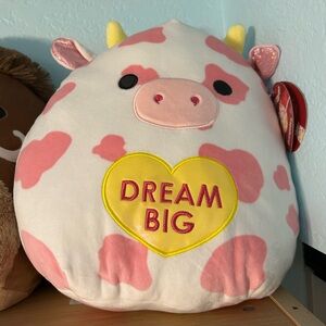 Pink and White Cow Plush with Heart